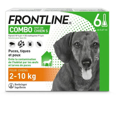 FRONTLINE Combo Chien S - 2 a 10 kg - 6 Pipettes - Puces tiques et poux