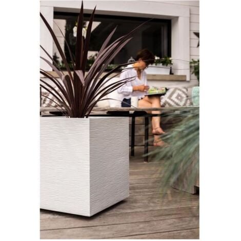 EDA Pot carré Graphit - 39 x 39 x 43 cm - Contenance 35 L - Blanc cérusé