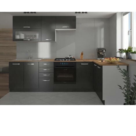 LASSEN Cuisine complete d'angle 240x165 cm avec plan de travail - Gris Matera