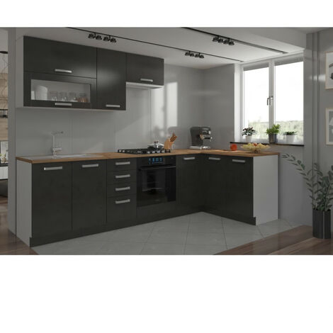 LASSEN Cuisine complete d'angle 240x165 cm avec plan de travail - Gris Matera