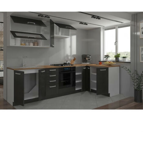 LASSEN Cuisine complete d'angle 240x165 cm avec plan de travail - Gris Matera