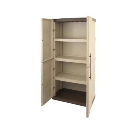 Armoire de rangement haute en résine TOOD - 3 tablettes - Taupe/écru - Charge maximale 60 kg