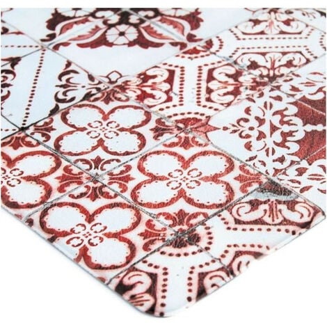 AZULEJOS VINYLE - Tapis de cuisine carreaux de ciment rouge 45x120