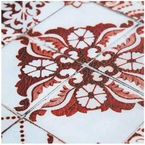 AZULEJOS VINYLE - Tapis de cuisine carreaux de ciment rouge 45x120