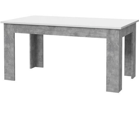 PILVI Table a manger - Blanc et béton gris clair - L 160 x I90 x H 75 cm