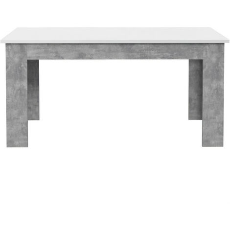 PILVI Table a manger - Blanc et béton gris clair - L 160 x I90 x H 75 cm