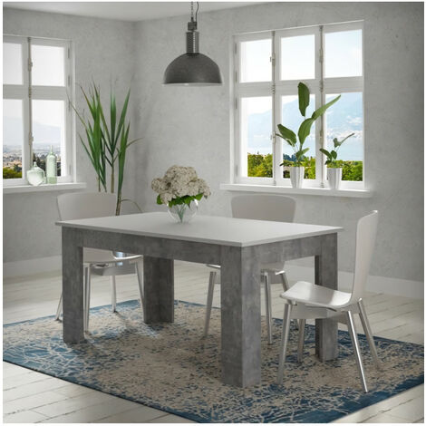 PILVI Table a manger - Blanc et béton gris clair - L 160 x I90 x H 75 cm