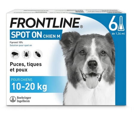 FRONTLINE Spot On Chien M - 10 a 20 kg - 6 pipettes- Puces tiques et poux