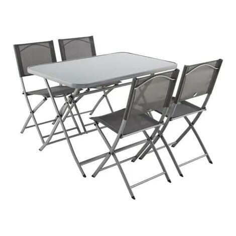 Ensemble Repas Jardin - 1 table rectangulaire + 4 chaises pliantes - 4 personnes - Acier