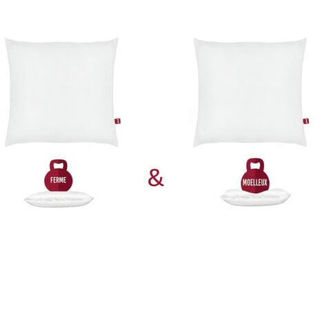 ABEIL Lot de 2 Oreillers DOUBLE CONFORT 100% Coton 60x60cm