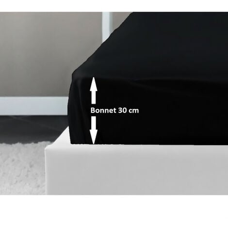 Drap housse en coton 140x190 cm JERSEY noir, par Soleil d'ocre
