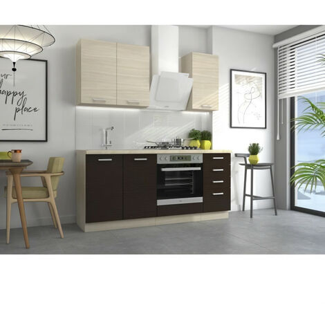 CHAMONIX Cuisine complete - Meuble four - Mélamine - Décor chene - L 180 x P 60 x H 82 cm - Plan de travail non inclus