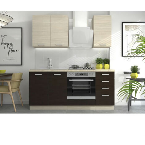 CHAMONIX Cuisine complete - Meuble four - Mélamine - Décor chene - L 180 x P 60 x H 82 cm - Plan de travail non inclus