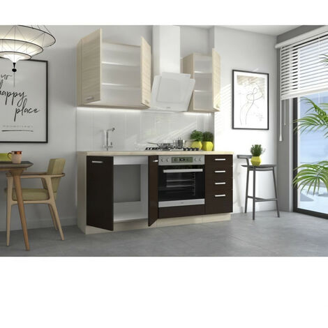 CHAMONIX Cuisine complete - Meuble four - Mélamine - Décor chene - L 180 x P 60 x H 82 cm - Plan de travail non inclus