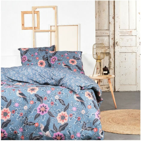 Parure De Lit 220x240 Cm TODAY Sunshine 11.46 - 2 Personnes 100 Coton Imprim Bleu
