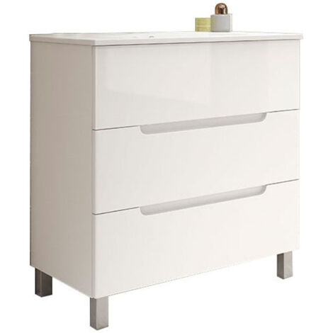 Kibath Mueble de baño con Lavabo VICTORIA 100x45 cm acabado BLANCO mate 3 cajones con patas
