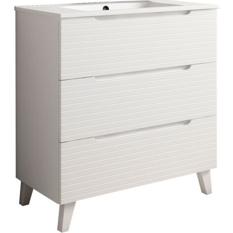 Kibath Mueble de baño con Lavabo BOREAL 80x45 cm acabado BLANCO mate 3 cajones con patas