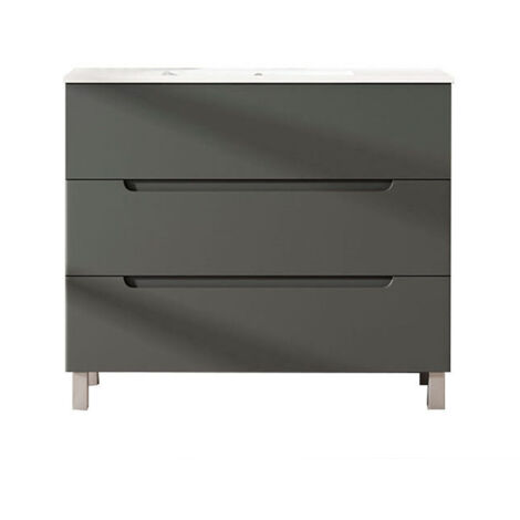 Kibath Mueble de baño con Lavabo VICTORIA 100x45 cm acabado GRAFITO mate 3 cajones con patas