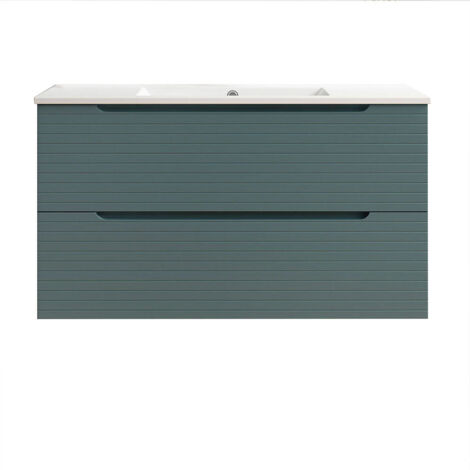 Kibath Mueble de baño con Lavabo BOREAL 100x45 cm acabado AZUL OCEANO mate 2 cajones suspendido
