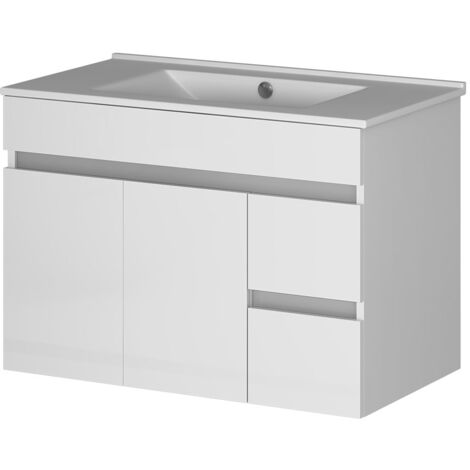 Kibath Mueble de baño con Lavabo URBAN 80x45 cm acabado BLANCO brillo 2 cajones y puertas suspendido