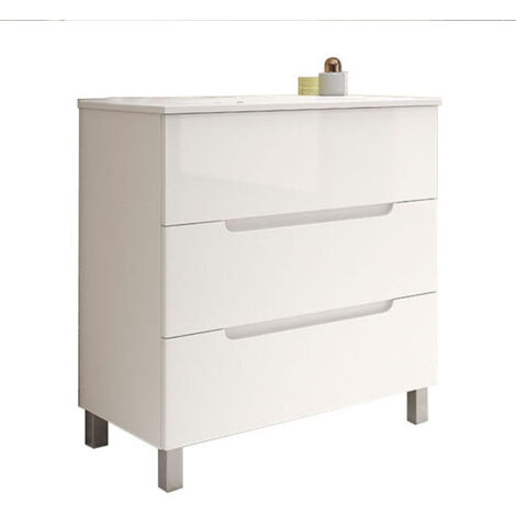 Kibath Mueble de baño con Lavabo VICTORIA 80x45 cm acabado BLANCO mate 3 cajones con patas