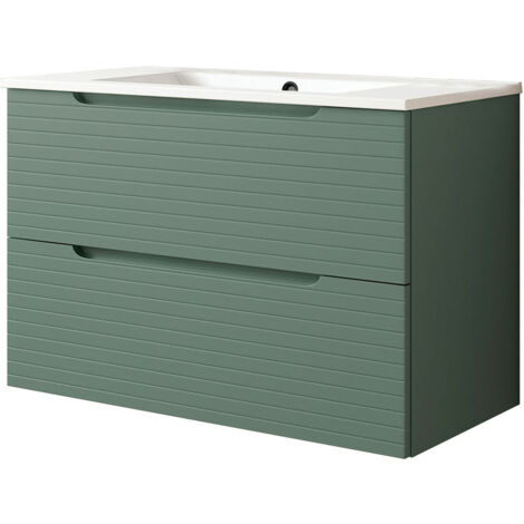Kibath Mueble de baño con Lavabo BOREAL 80x45 cm acabado VERDE LAGO mate 2 cajones suspendido