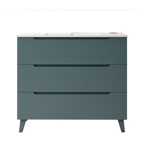 Kibath Mueble de baño con Lavabo BOREAL 80x45 cm acabado AZUL OCEANO mate 3 cajones con patas