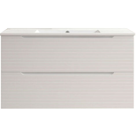 Kibath Mueble de baño con Lavabo BOREAL 100x45 cm acabado BLANCO mate 2 cajones suspendido