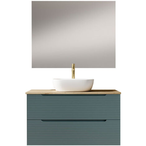 Kibath Mueble de baño con Lavabo BOREAL 80x45 cm sobre encimera acabado Azul Oceano mate 2 cajones suspendido (1/5)