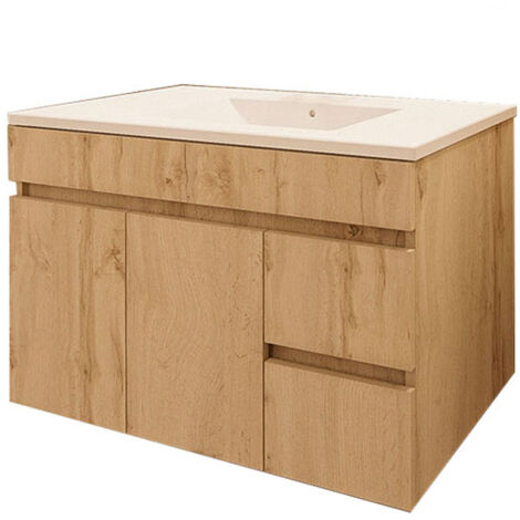 Kibath Mueble de baño con Lavabo URBAN 80x45 cm acabado ROBLE NATURAL mate 2 cajones y puertas suspendido