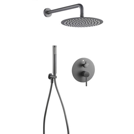 Kibath Grifo Empotrado de Ducha equipo de pared monomando redondo acabado GUN METAL mate fabricado en latón