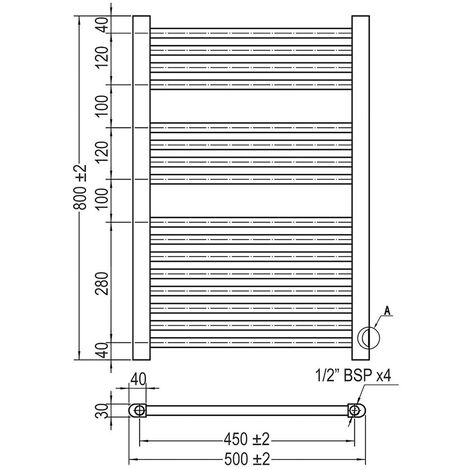 Toallero Secatoallas radiador STE para integrar en circuito de agua  caliente, tubos de acero planos asimétricos con acabado lacado en negro  1200x500.