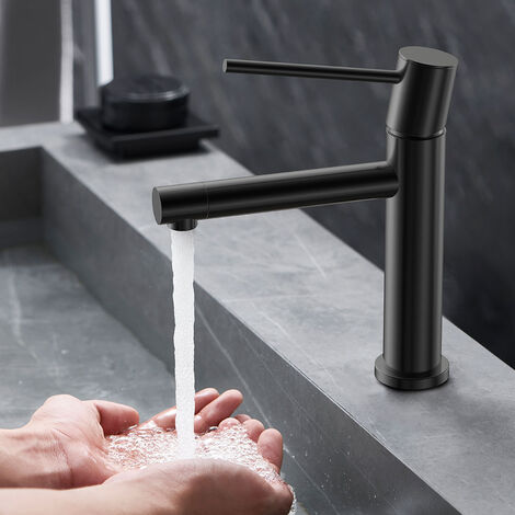 Grifo monomando de lavabo ZUÑ' NEGRO alto diseño estilizado y redondeado.  Fabricado en latón y acabado negro mate