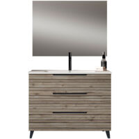 Kibath Mueble de baño con Lavabo, Espejo y Aplique LED KEN 80x45 cm acabado DESIERTO mate 3 cajones con patas