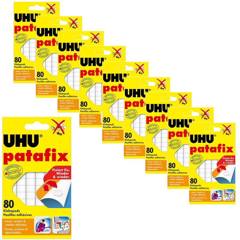 10 x UHU patafix weiß, wieder ablösbare Klebepads, 10 x 80 Stück