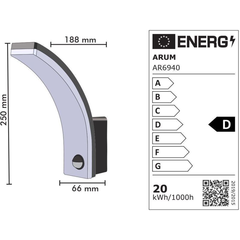 Applique détection  Extérieure LED GIBRALTAR IP65 3 Puissances 12W-15W-20W 4