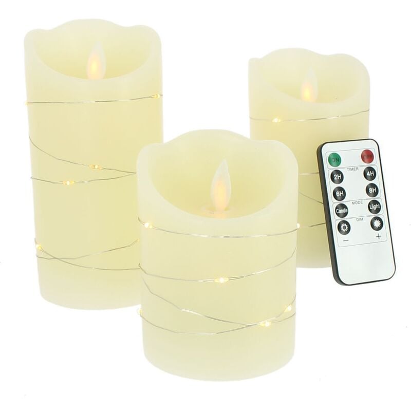 Lot de 3 bougies LED Flamme Vacillante blanc chaud + MicroLED avec  Télécommande
