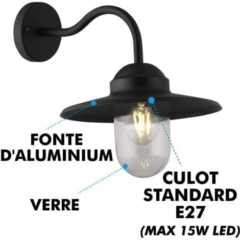 Applique murale E27 col de cygne COLY noir mat IP44