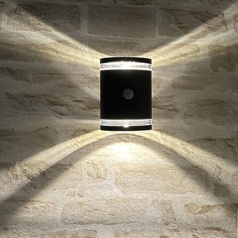 Arum Lighting – Applique solaire extérieure IP44 – Détecteur de mouvement – Lumière blanche chaude 120 lumens – Acier inoxydable noir mat – Résistante aux intempéries