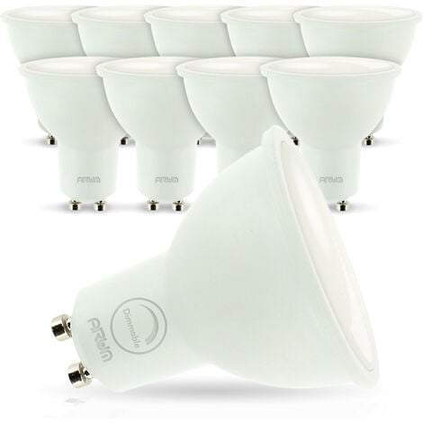 Lot de 10 Ampoules LED GU10 7W eq. 60W  Dimmable  Température de Couleur: Blanc froid 6000K