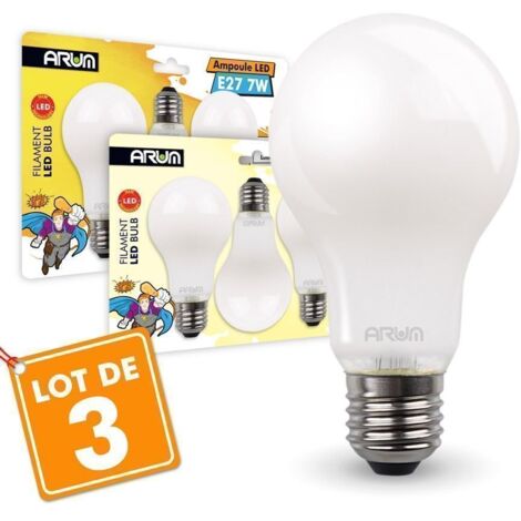 Lot de 3 Ampoules LED 7W  Eq 60W Dépoli standard E27  Température de Couleur: Blanc neutre 4000K
