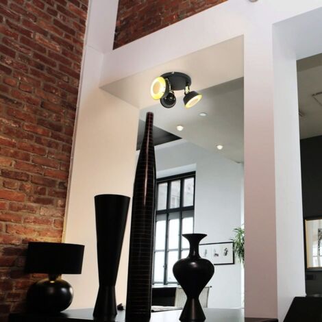 Plafonnier RIDLEY Noir et Or 3 Têtes avec Ampoule GU10 LED Blanc Chaud
