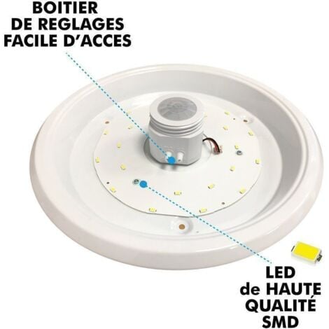 Plafonnier détecteur de mouvement IP20 12W LED  CLARK Blanc naturel  Température de Couleur: Blanc neutre 4000K