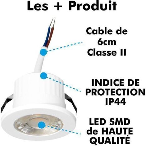 Mini Spot LED Encastrable 1W Blanc Chaud 3000K DC12V perçage 25mm