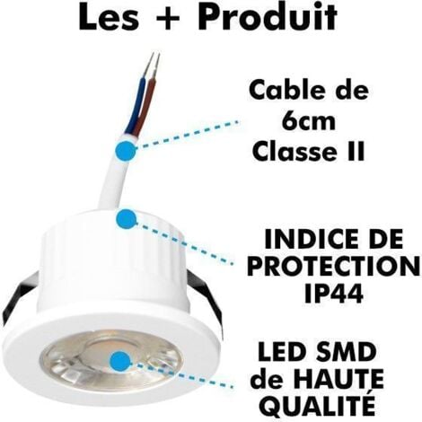 Mini Spot LED Encastrable 1W DC12V - Blanc Chaud 3000K pour