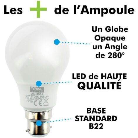 Lot de 10 Ampoules LED B22 8W eq 60W 806Lm