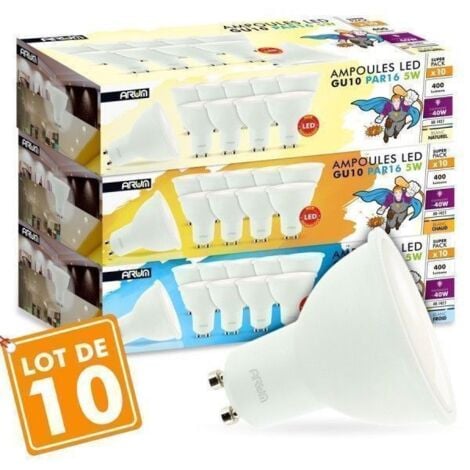Lot de 10 ampoules spot LED GU10 5W eq 50W  Température de Couleur: Blanc chaud 2700K