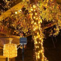 Arum Lighting – Lot de 2 guirlandes solaires 24 mètres – 240 micro LED blanc chaud – 8 modes d'animation – Résistance IP44 pour extérieur