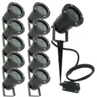 Arum Lighting – Lot de 10 spots extérieurs à piquet en fonte d'aluminium – IP65 – Culot GU10 – Câble 120 cm pour éclairage de jardin