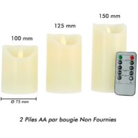 UCAMP Bougies LED Cire Réelle - Lot De 3 Avec Télécommande - Flamme Vacillante